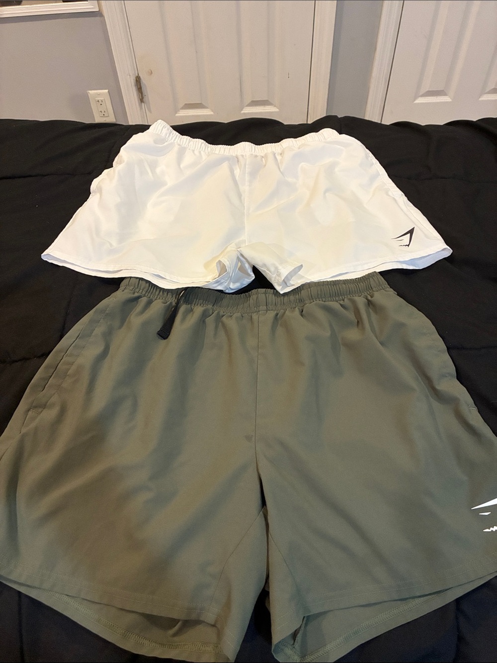 Gymshark White Inner Liner Shorts with Olive Green Outer Shorts